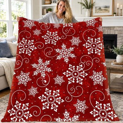 Couverture de Noël en flocons de neige (1 pièce), couverture en flanelle rouge et blanche, douce, chaude et légère, idéale pour canapé, lit, salon, chambre d'étudiant, bureau ou voyage. Décoration hivernale et couverture toutes saisons, lavable à la machine. Cadeau parfait pour les fêtes.