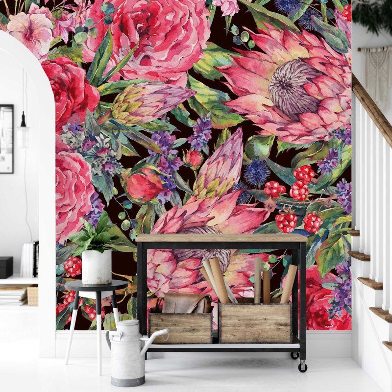 Brightly Pink Floral Wallpaper Floral Tile