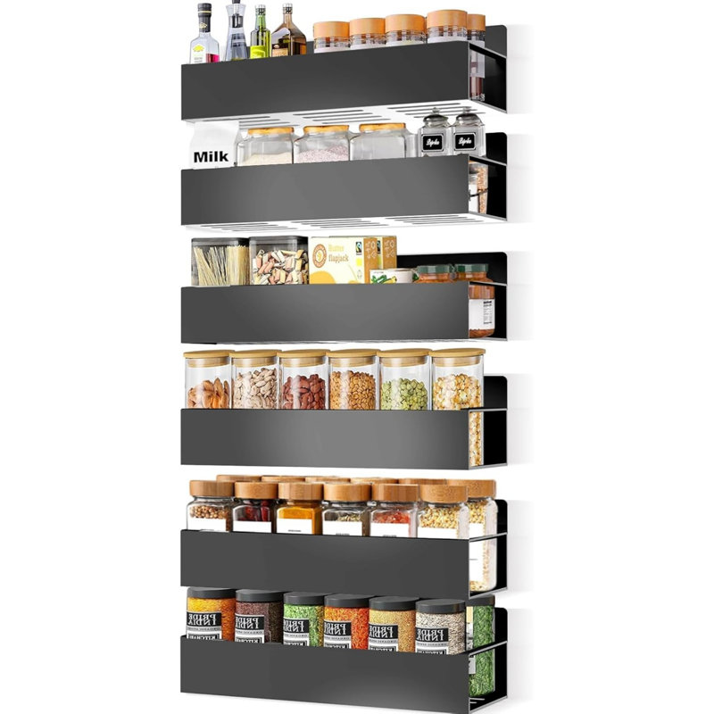 Magnetic Spice Rack Organizer For Fridge Seasoning Organizer For Kitchen Storage With Screw Or Adhesive Hanging,Magnetic Shelf With Hook For Refrigerator And Oven (6Pack)