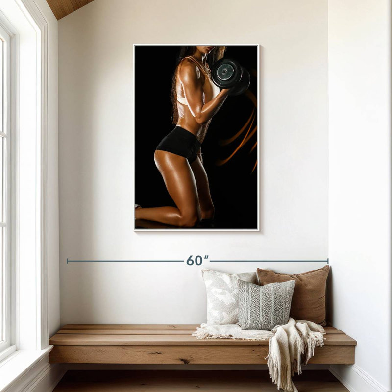 Dame soulevant des haltères, 25" x 37", Floating Frame White