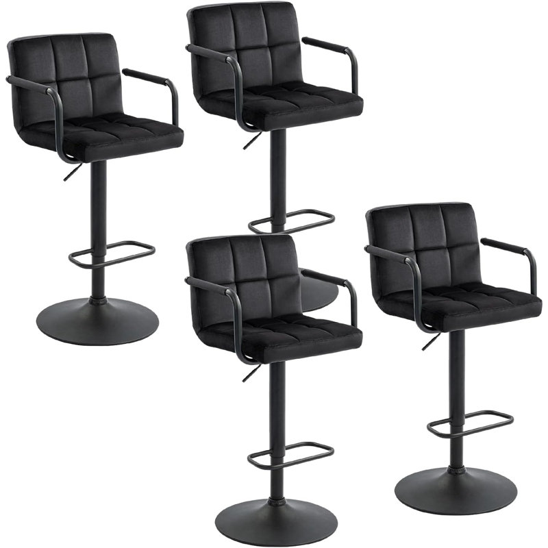 31" H Modern Barstool Upholstered Velvet Low Back Swivel Adjustable Height Counter Stool with Metal Frame, Black