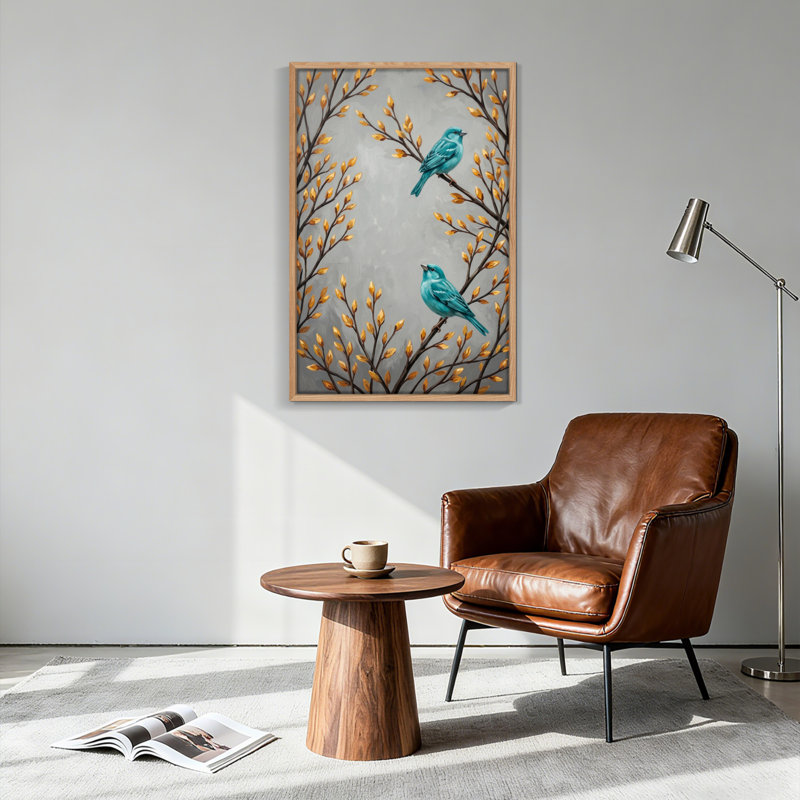 Ensemble de 1 tableau sur toile « Oiseaux et branches », H 48 po x l 36 po, Naturel