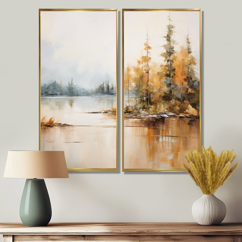 Minimalisme, lac tranquillité - grand lac, art mural, H 32 po x l 32 po, Reproduction encadrée sans passe-partout, Doré