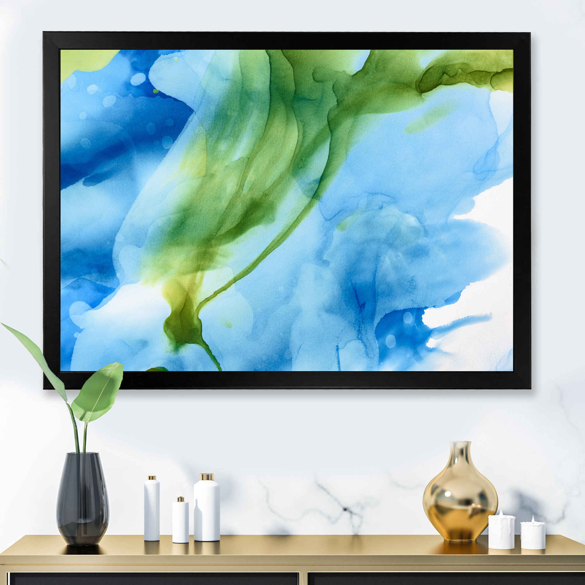Wrought Studio Green Blue Splashes Inks II Modern Canvas Wall Art