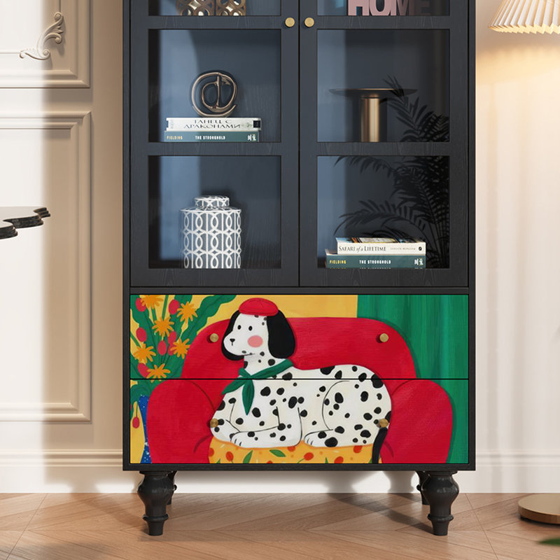 Vitrine en bois massif avec tiroirs