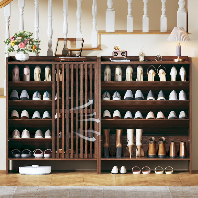 5-tier Shoe Cabinet With Sliding Shutter Doors Adjustable Shelf