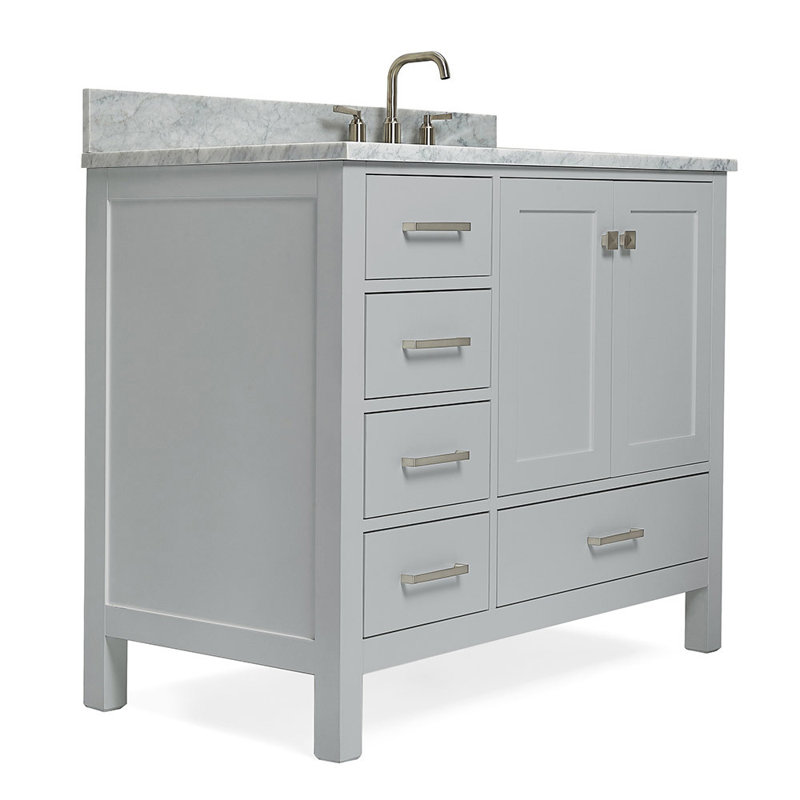 Flynt 43'' Single Bathroom Vanity with Carrara Marble Top, Gray
