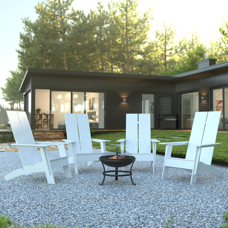 Chaises Adirondack modernes en résine de polyester à 2 lattes avec foyer rond en bois 22 po Merlene
