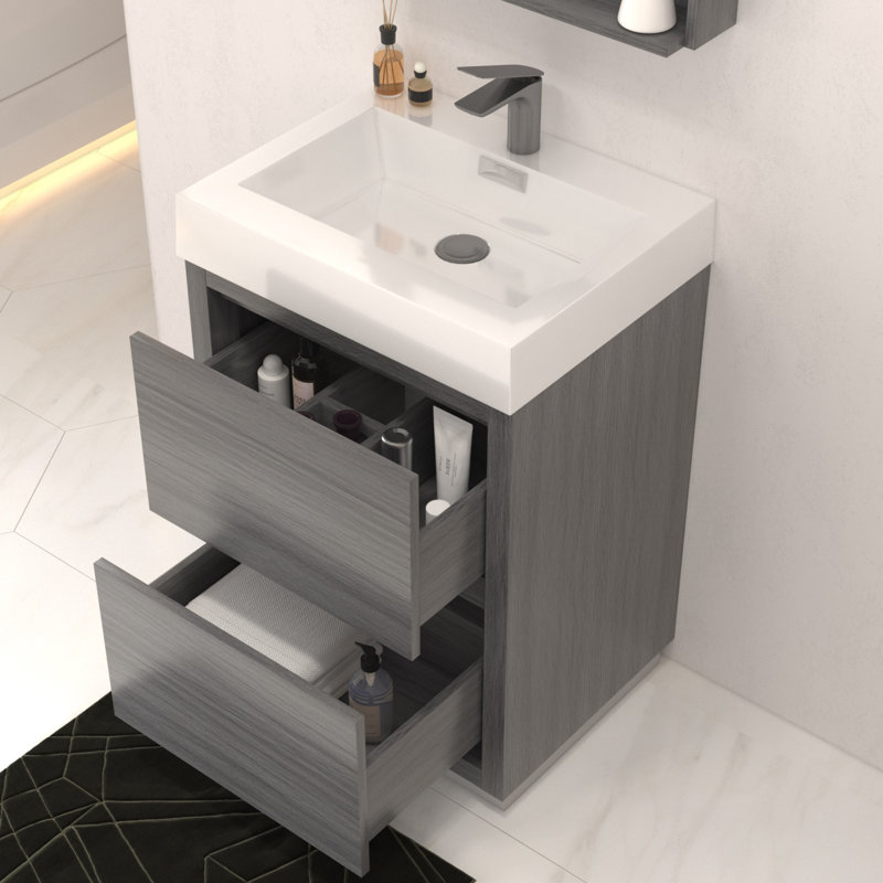 Royka 35" Single Bathroom Vanity Set, Vulcan Ashgrey, Glossy White