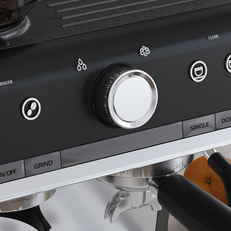 Coffee Machine with Integrated Grinder & Auto Milk Frother. 20 Bar Coffee Maker with PID Temp Control. Weight Dosing. Steam Wand. Removable Tank for Lattes & Cappuccinos. Gray
