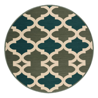 Machine Washable Trellis Green Area Rug