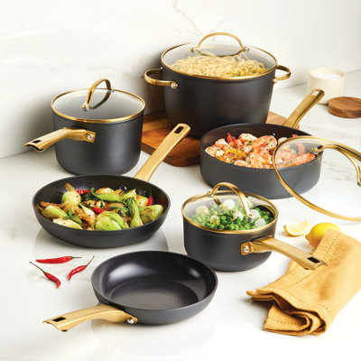 Farberware Forged Induction Ceramic Cookware Nonstick Pots And Pans With Cooking Tools, Dishwasher Safe, 12 Piece, Black