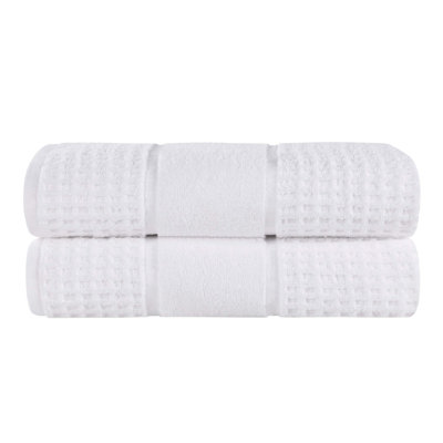 Hiyabel Zero Twist Cotton Solid Waffle Honeycomb Plush Soft Absorbent Medium Weight Bath Sheet