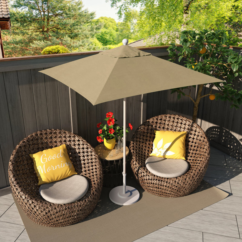 Parasol de marché 6 pi Nejat, Blanc mat, Toile Sunbrella® beige antique