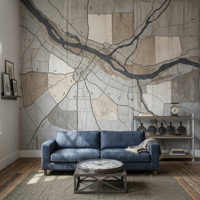 Concrete Texture Wallpaper Vintage Map Removable Industrial Wall Decor