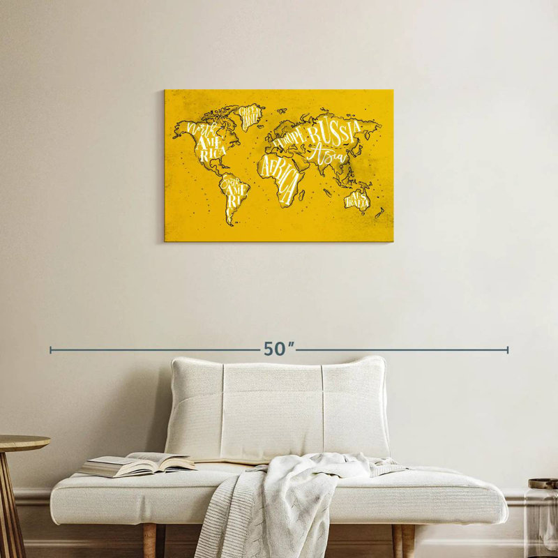 Aliaz Yellow Typography World Map, 20" H x 30" W