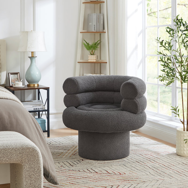 30'' Wide Swivel Teddy Bouclé Accent Chair – Round Modern Barrel Chair For Living Room, Bedroom, Or Home Office Decor, 1