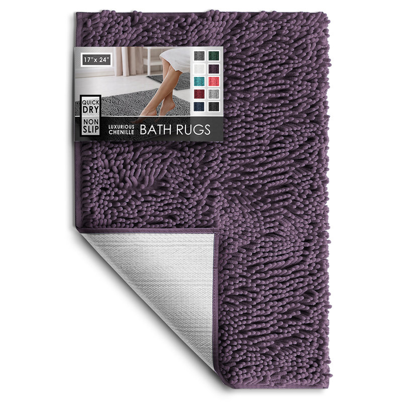 Kalyce Ultra Absorbent Non-Slip Chenille Bath Rug, Eggplant Purple, 17"W x 24"L