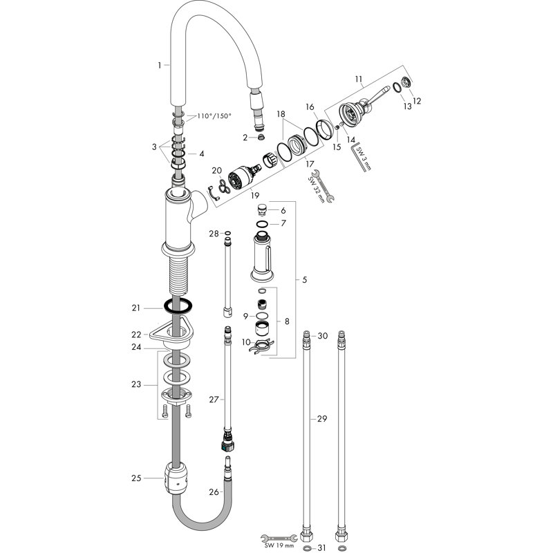 AXOR Montreux 2-Spray Prep Kitchen Faucet with Pull-Down, 1.75 GPM, Polished Nickel