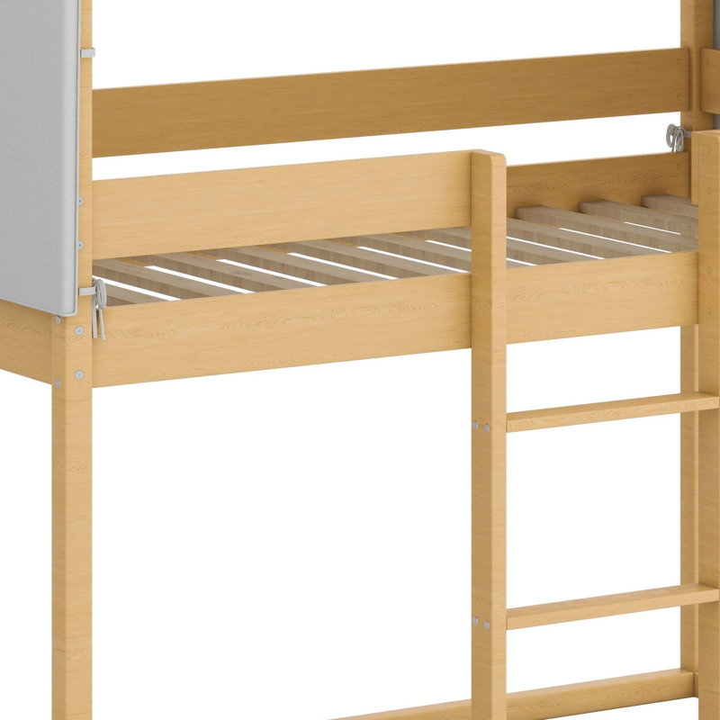 House-Shaped Bunk Bed Wood Frame With Tent, Natural