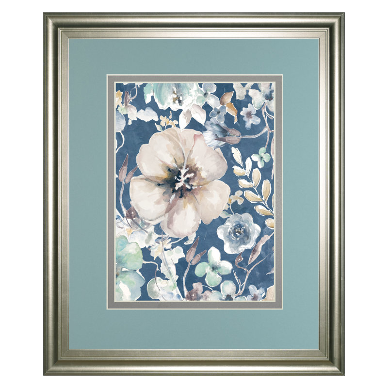 Art mural Indigo Bloom - 34 po x 40 po - Cadre argenté