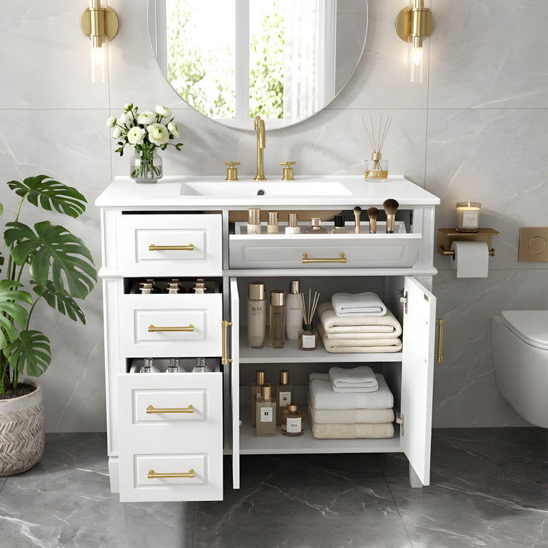 Meuble-lavabo 36 po avec lavabo simple, Blanc