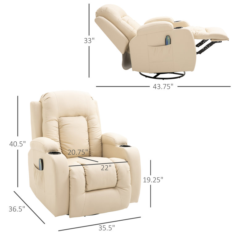 HOMCOM PU Leather Manual Recliner with Thick Padded Upholstered Cushion and Retractable Footrest, Brown, Size: 35.5