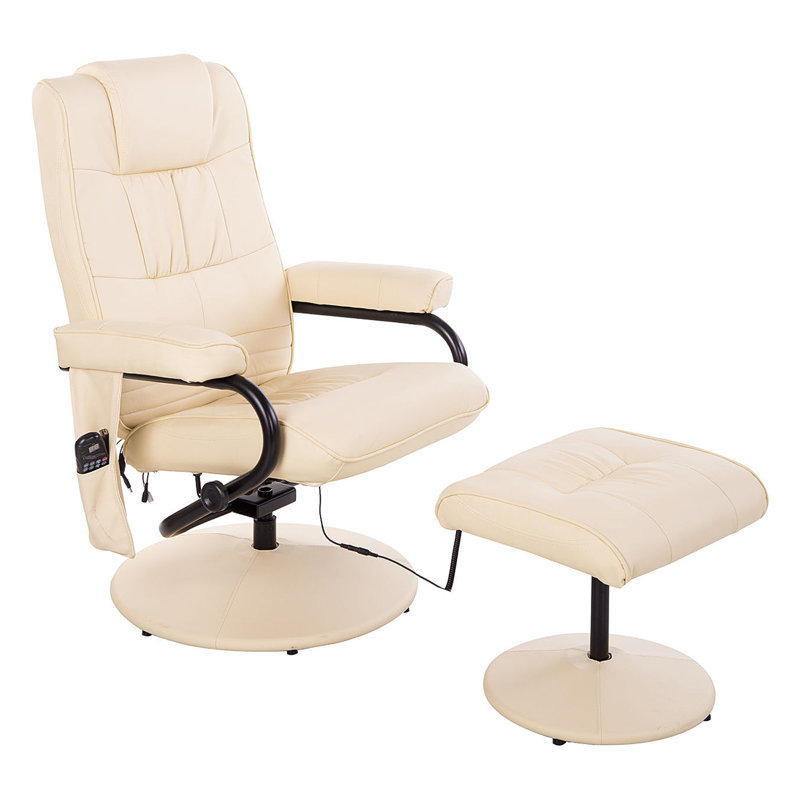 Faux Leather Massage Chair with Footstool, Cream