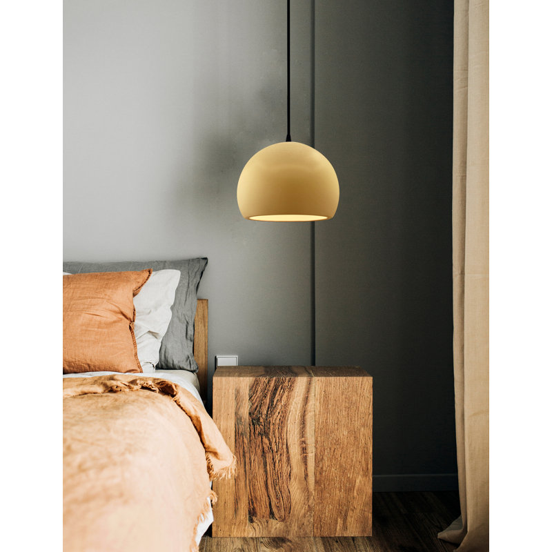 Luminaire suspendu à 1 lumière Aschwin, H 9,25 po x l 12,25 po x P 12,25 po, Jaune atténué, Noir mat