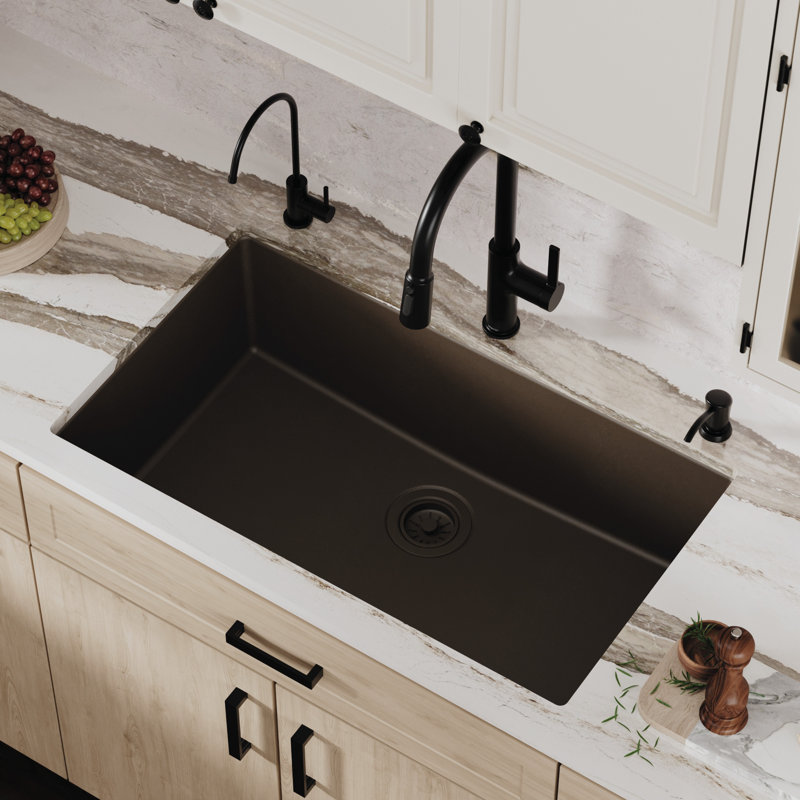 Karran Quartz 32-1/4'' X 19-1/4'' Large Single Bowl Undermount Kitchen Sink, Brown