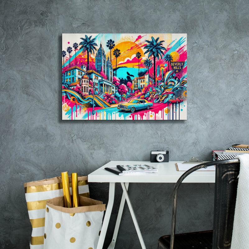  «Beverly Hills» par Rey Klimt, art mural sur toile, 60 po x 40 po, H 18 po x l 26 po x P 0,75 po