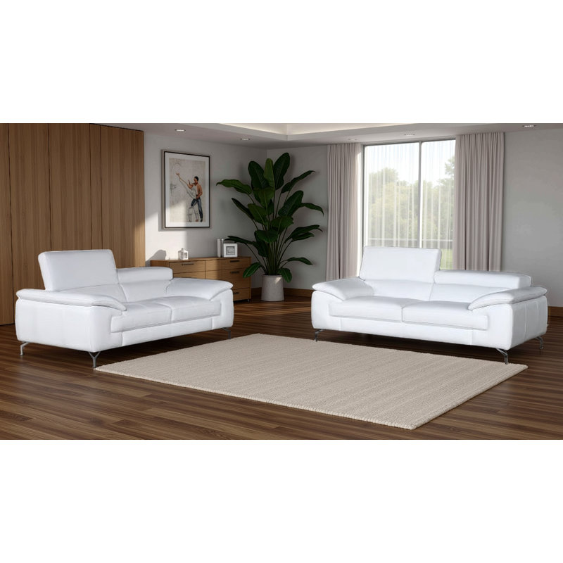 Causeuse à accoudoirs coussinés 42 po Macaria, Cuir blanc