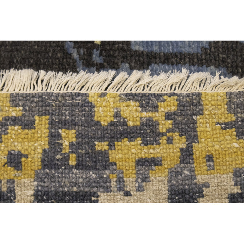 Tapis bleu / jaune en laine à motif abstrait 8 pi 4 po x 9 pi 11 po Abstract