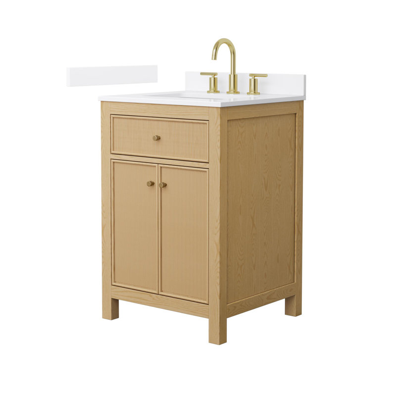 Pendry Freestanding Single Bathroom Vanity with Quartz Top, Brushed Gold, White Quartz, 24"