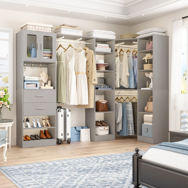 40" × 100" Closet With Door And Wooden Drawers, Gray