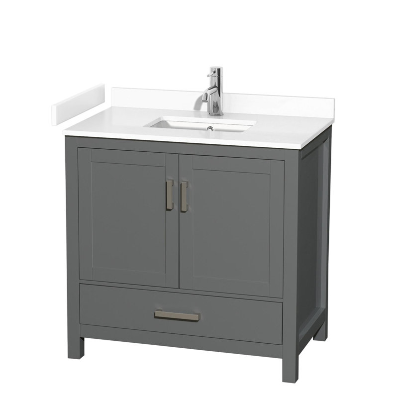 Sheffield 30" No Mirror Bathroom Vanity Set, White Cultured Marble, Dark Gray, 36"