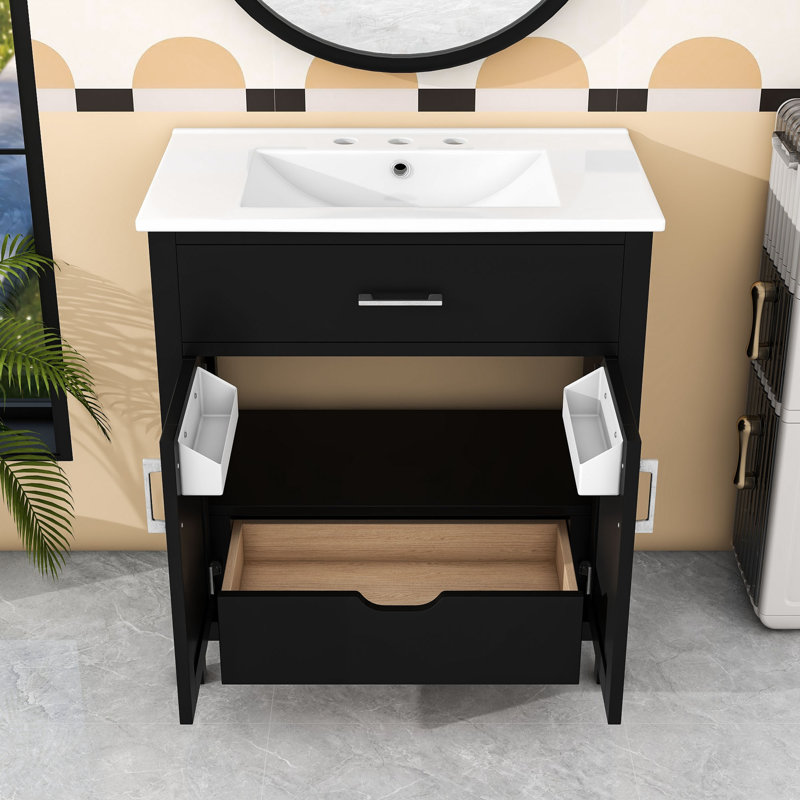 Meuble-lavabo de salle de bain avec lavabo en céramique, Noir