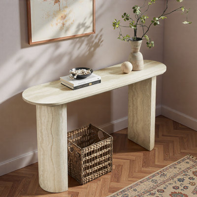 Console de 55 po avec plateau en faux marbre, table d'entrée étroite pour le salon, table de canapé Skinny pour le couloir