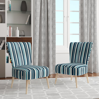 Nautical Blue Stripes Coastal Pattern I - Upholstered Modern & Contemporary Accent Side Chair