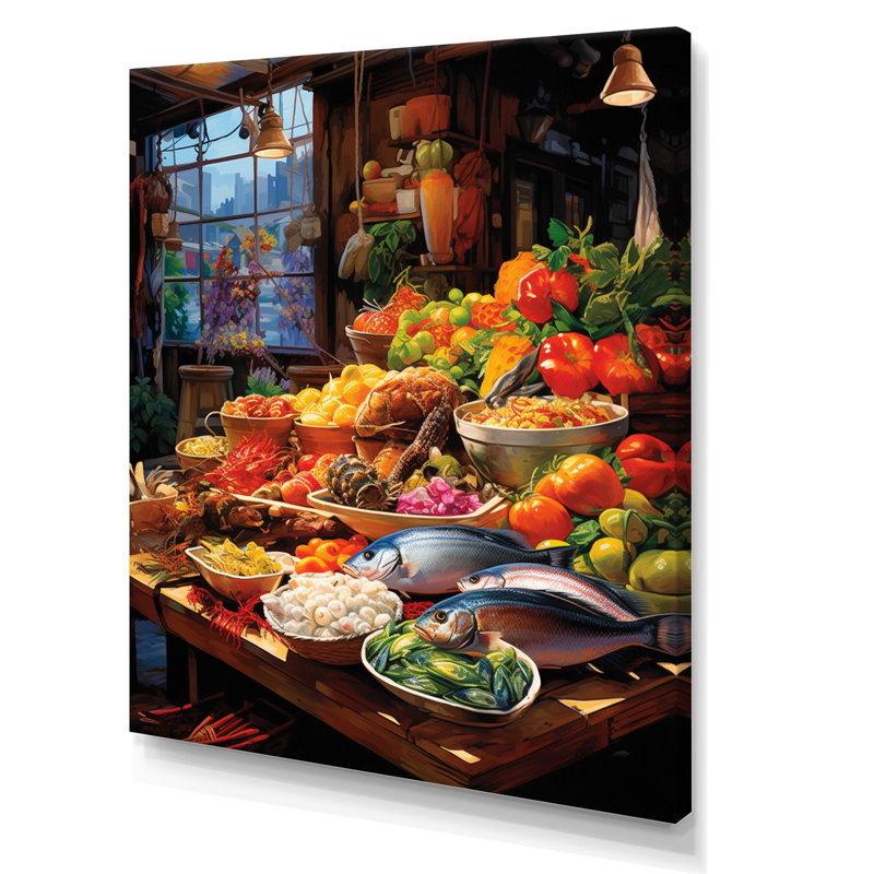 Alimentation, fruits de mer et marché - reproduction sur toile, H 20 po x l 12 po x P 1 po, Toile tendue