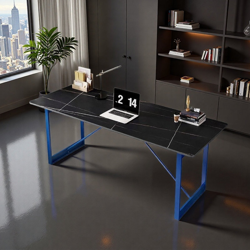 Bureau d'écriture Modern Light, Blanc / noir / bleu, H 29,52 po x l 62,99 po x P 23,62 po