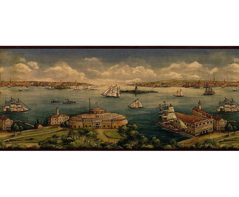 Bordure de papier peint style rétro 15 pi x 10 po Hornice Sea Garden