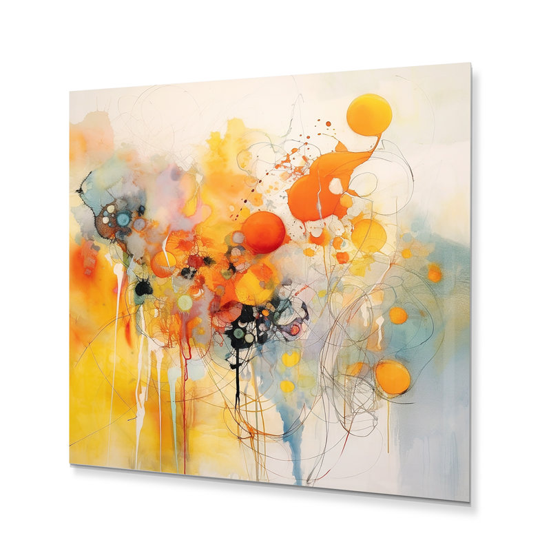 Tourbillons de couleur orange et jaune III - impression sans cadre sur métal, H 16 po x l 16 po x P 1 po