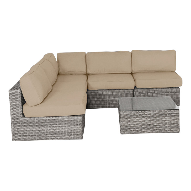 Ensemble de conversation 4 pièces en osier avec coussins Sunbrella Tonioni, Gris, Beige Sunbrella