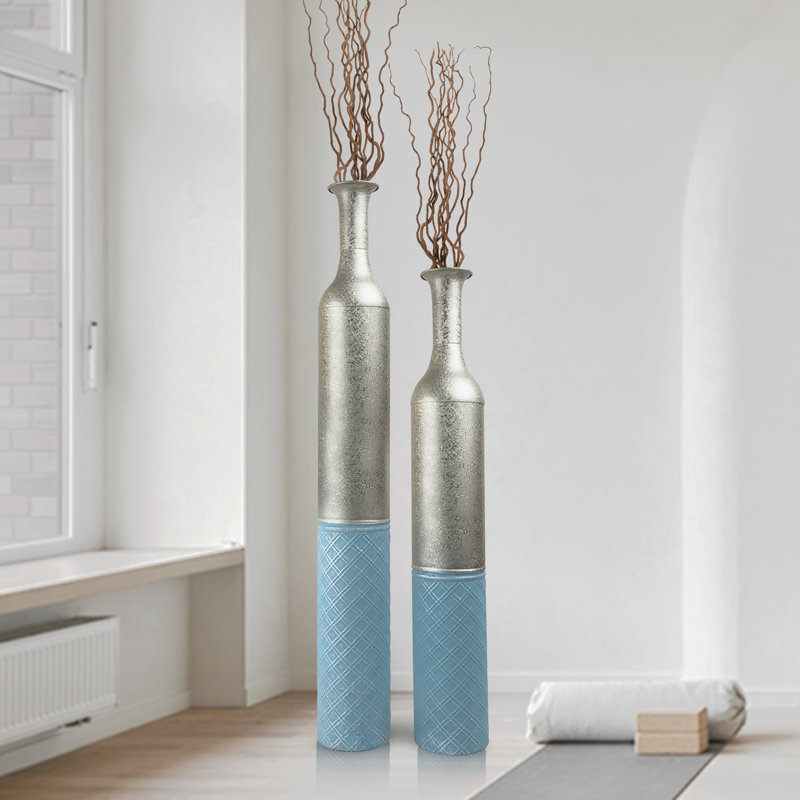 Grands vases de plancher en métal, grands vases, ensemble de 2 pots décoratifs de 42 po et 36 po