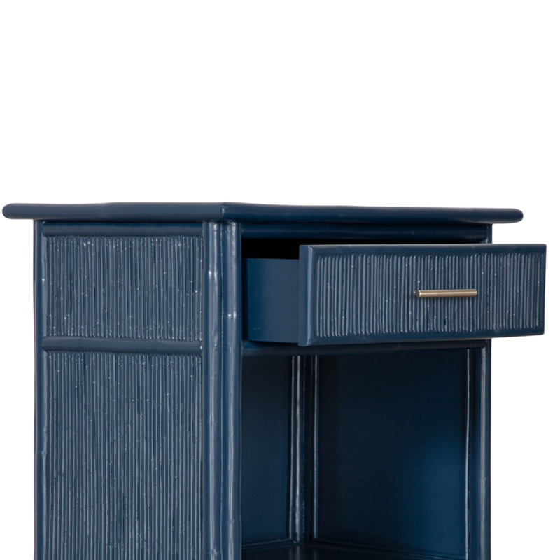 1 - Drawer Rattan Nightstand, Navy Blue
