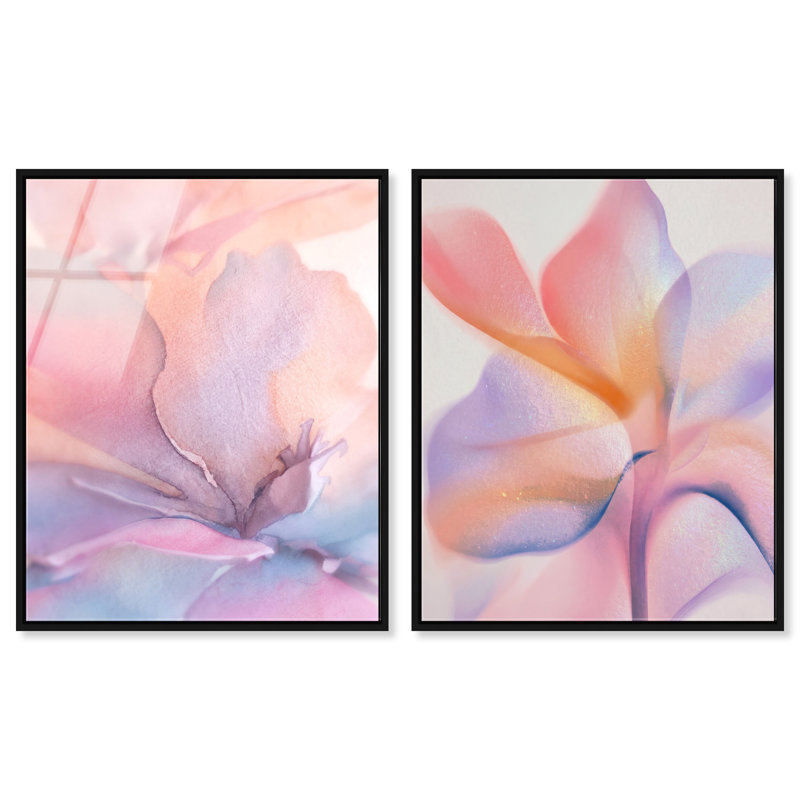 Watercolor Petals Set, 25"H x 21"W, Black Floater Frame