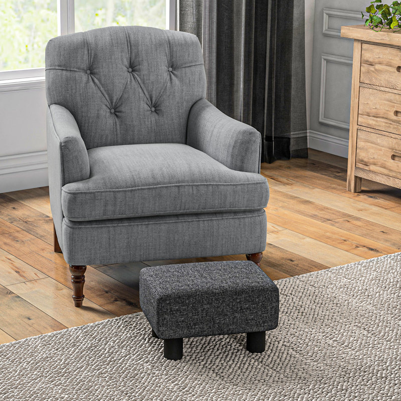 Tabouret gris anthracite, repose-pieds en tissu de lin, repose-pieds confortable avec rembourrage, petit tabouret de salon gris et élégant