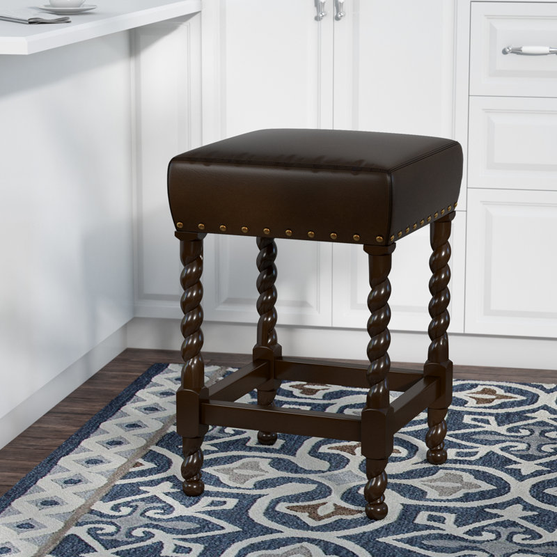 Élégant tabouret de comptoir noir de 24 pouces avec pieds torsadés orge, Tabouret de comptoir (assise de 25 po de hauteur)