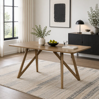 Darla 70"W Rectangular Walnut Oak Geometric Cross Base Dining Table